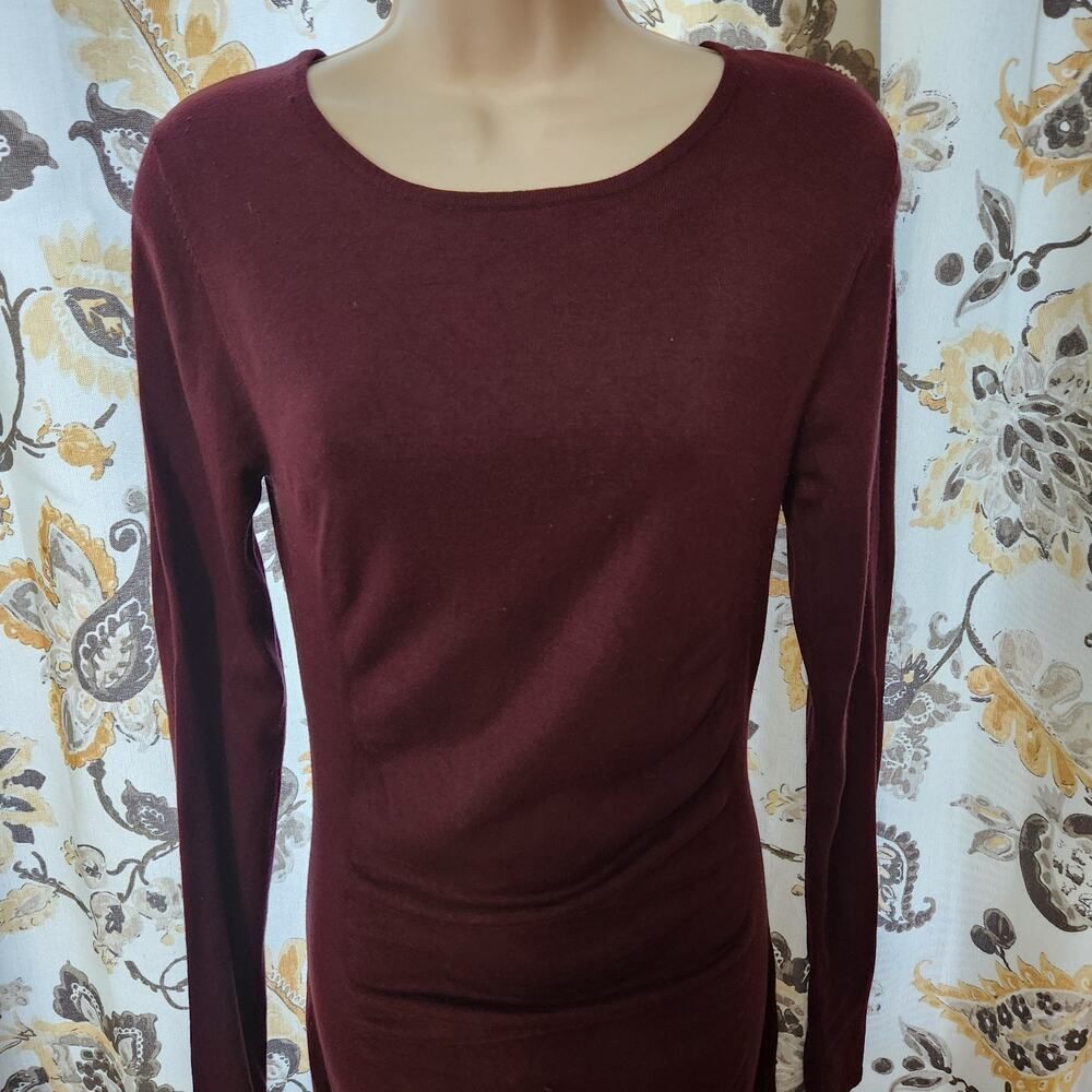 Express Sweater Dress Size Medium Plum Purple Long Sleeves, Ruched Holiday - Picture 2 of 8
